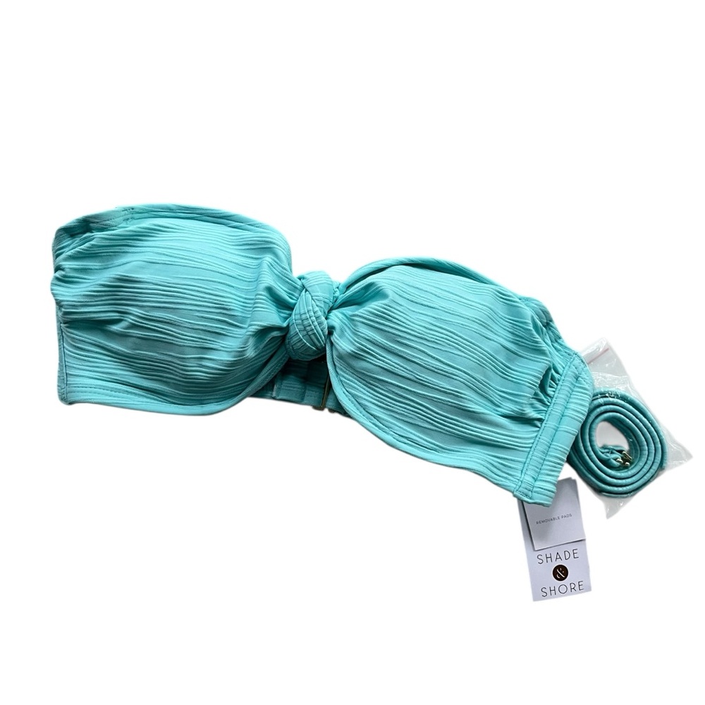 Shade & Shore Women 34B Aqua Blue Jacquard Bandeau Underwire Knot Bikini Top NEW